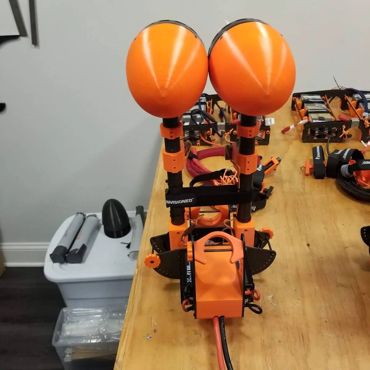 Twin orange nacelles on the bench