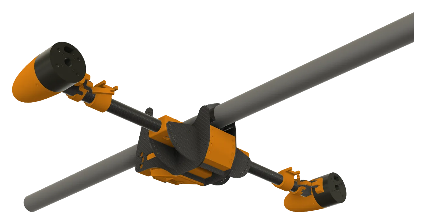 XTM twin-motor keel mount, Fusion 360 render